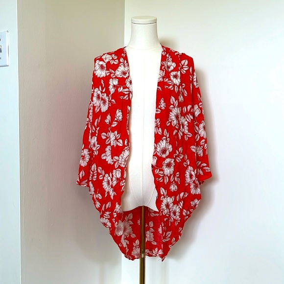 Bright Red Floral Shawl - Picture 1 of 3